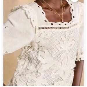 NWT Sundance ALTAI Blouse Small White Eyelet Lace Embroidered Boho Feminine SS